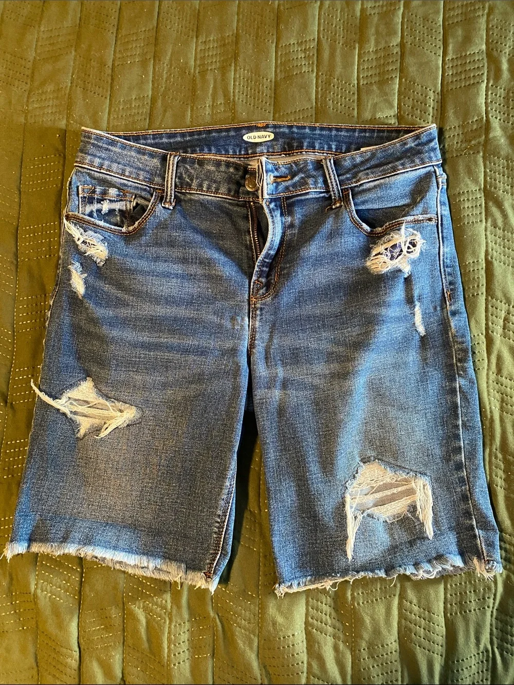 Old Navy Blue Distressed Denim Bermuda Shorts
